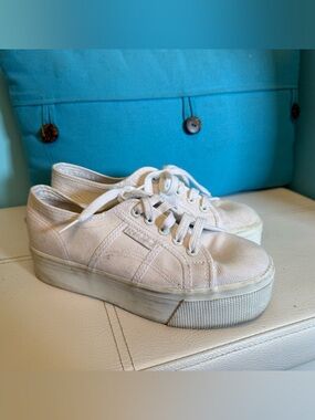 Superga White Canvas Platform Sneakers